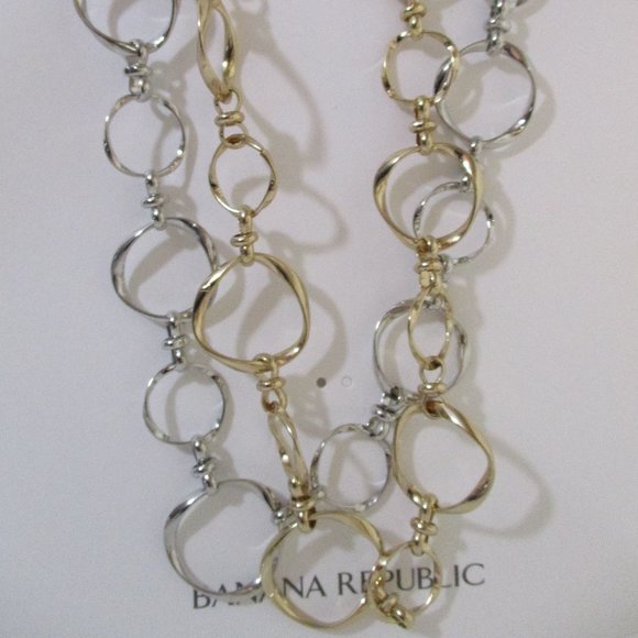 Banana Republic Gold and Silver Rattan Link Necklace NWT 45 each Set of 2 - Picture 4 of 14